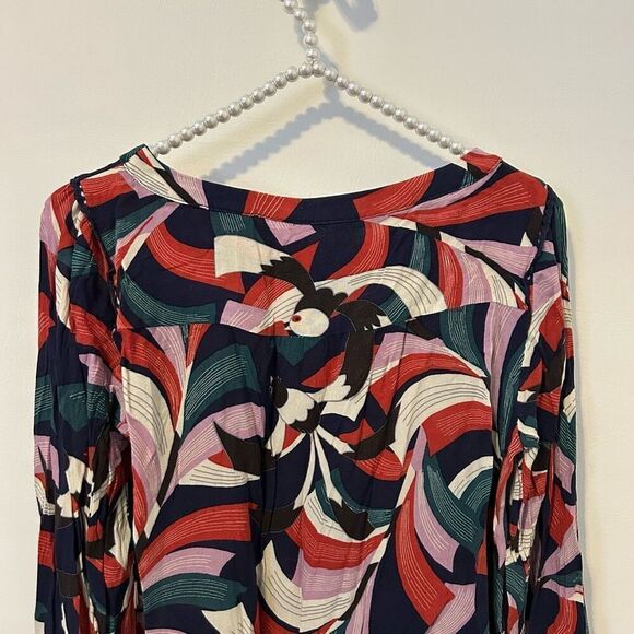 Maeve Anthropologie small Cheyenne fairy ruffle peplum top bird print colorful - Picture 10 of 12